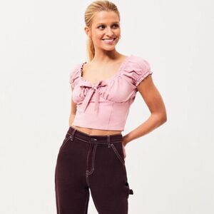 EUC ANGL Pink Tie Front Puff Sleeve Bustier Top Medium